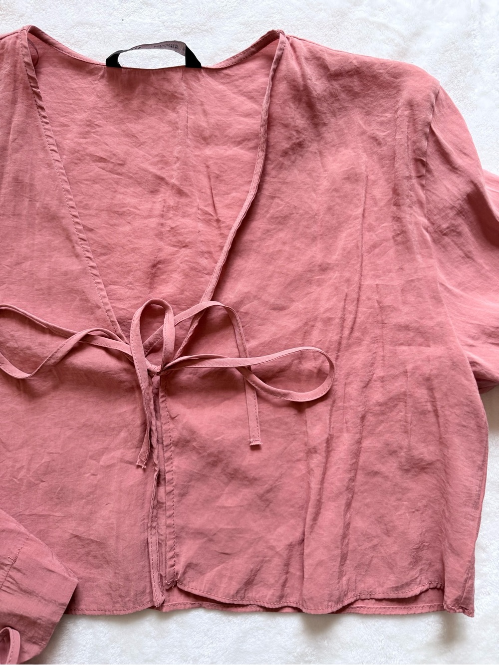 Zara Dusty Rose Tie-Front Crop Top - Picture 3 of 7